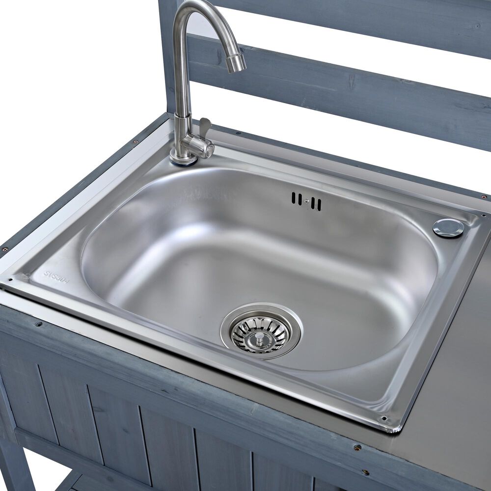 HOMLUX 41.7'' Outdoor Rolling Kitchen Island in Gray, , large