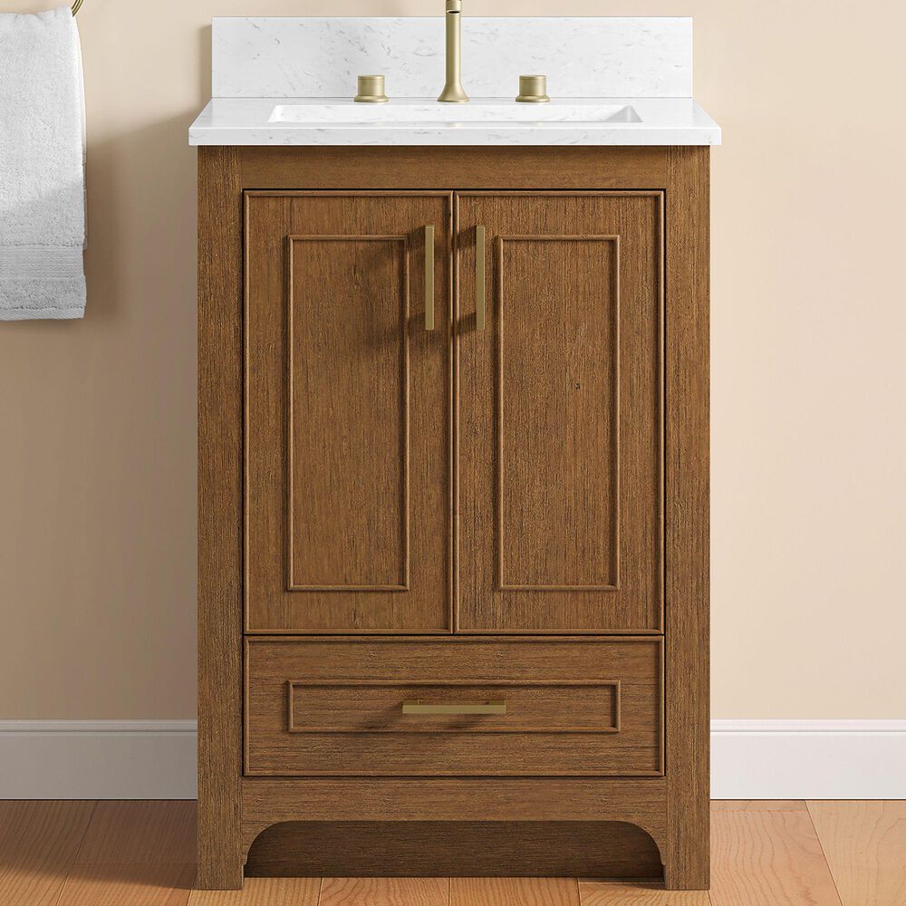 37B Lucerne 24" Single Bathroom Vanity Cabinet in Dark Maplewood with Marble Top and Backsplash, , large