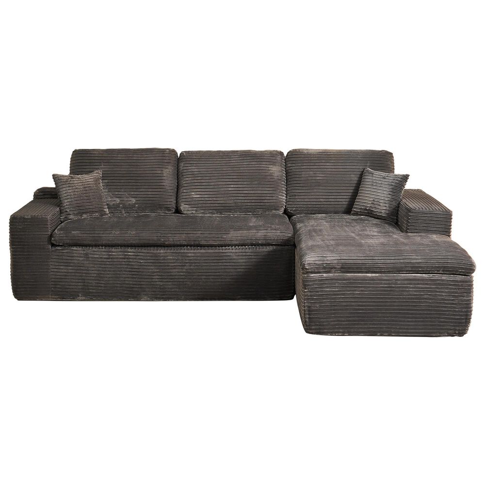 HOMLUX 2-Piece Stationary Right-Facing Chaise with Loveseat and Corduroy Fabric Upholstery in Grey, , large
