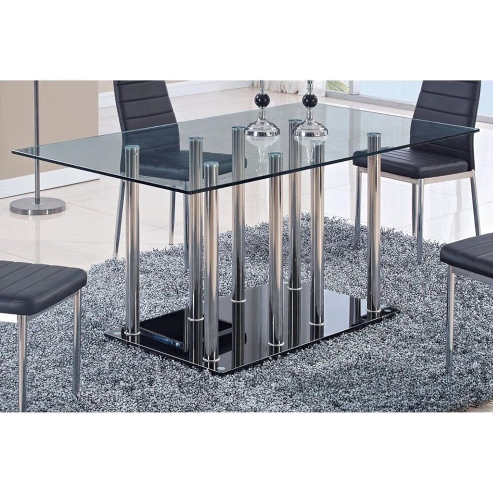 Global Furniture USA Dining Table with Glass Top in Chrome and Black - Table Only, , large