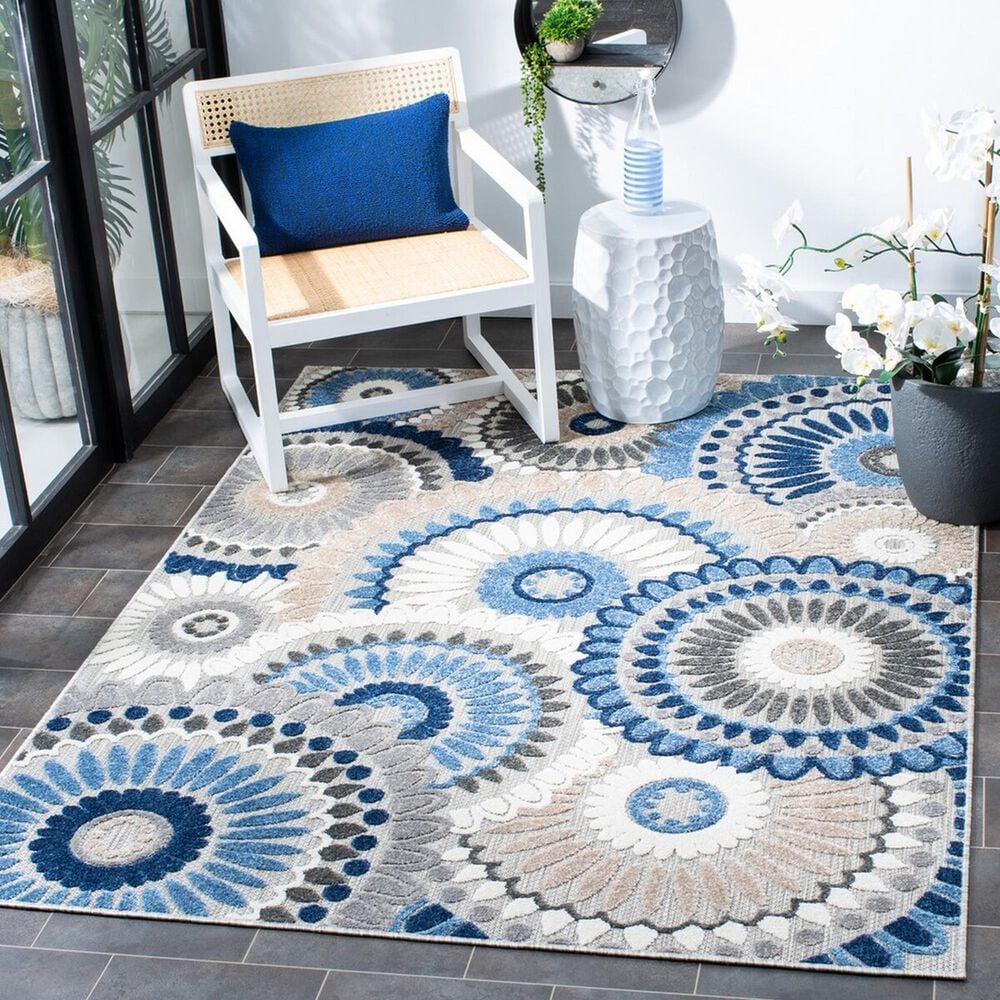 Safavieh Cabana CBN382G 6&#39;7&quot; x 9&#39; Grey and Blue Indoor/Outdoor Area Performance Rug, , large
