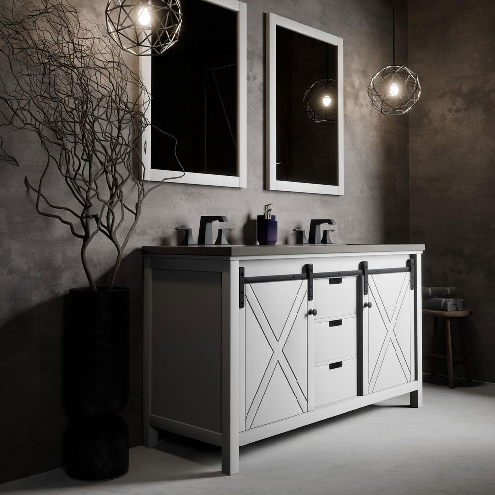 Lexora Home Marsyas 60" Double Bathroom Vanity in White with Grey Quartz Top and Rectangular Sinks, , large