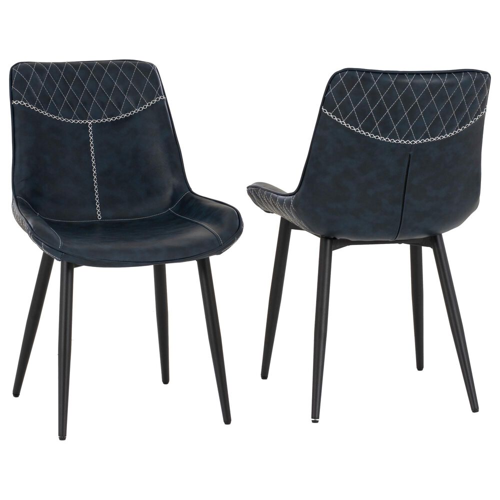 Linon Home Decor Edler Side Chair with Blue Upholstery in Black (Set of 2), , large
