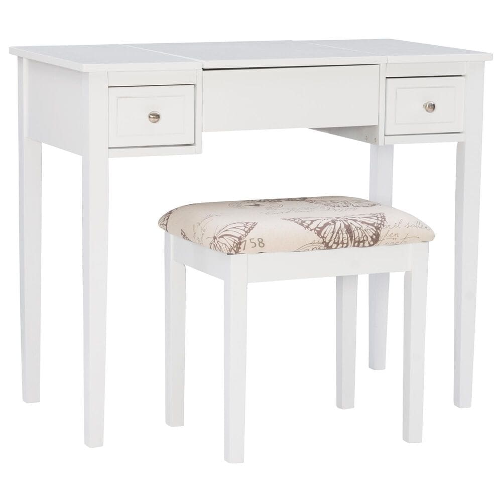Linon Home Decor Virginia Vanity with Stool in White, , large
