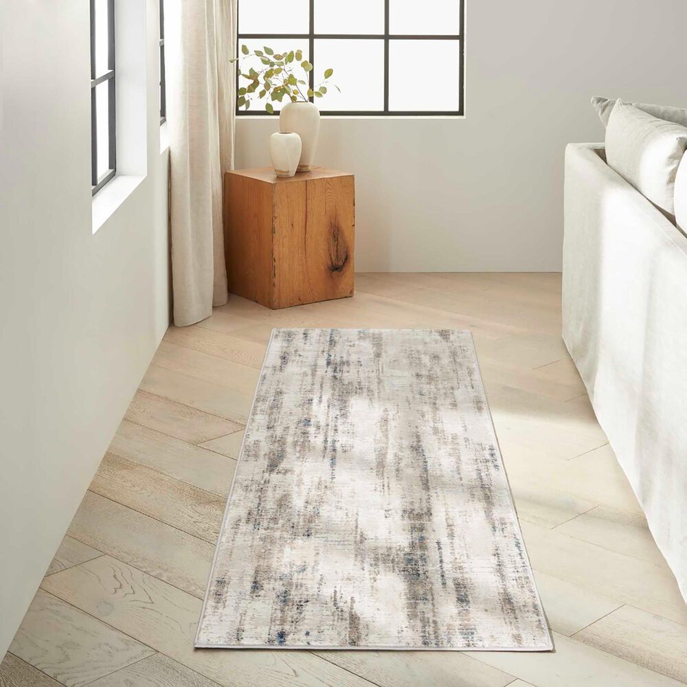 Nourison Infinity IFN02 2&#39;2&quot; x 7&#39;6&quot; Ivory, Grey and Blue Runner, , large