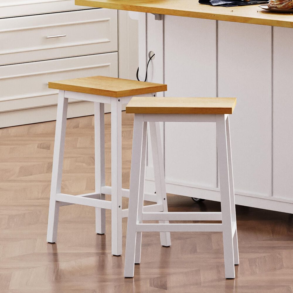 HOMLUX 25.6" Counter Stool in Light Brown and White (Set of 2), , large