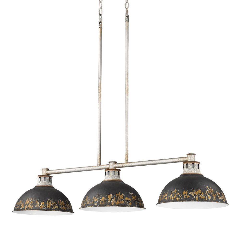 Golden Lighting Kinsley 3-Light Linear Pendant with Antique Black Iron Shade in Aged Galvanized Steel, , large
