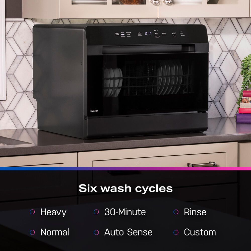 GE Profile 21.7" Countertop or Built-In Smart Compact Dishwasher with 6 Wash Cycles in Black, , large