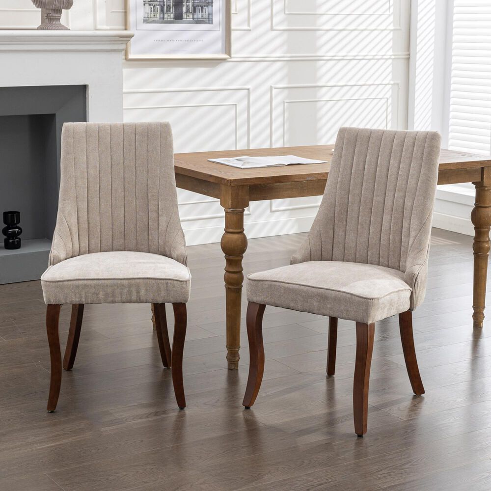 Hearth and Haven Rayon Side Chair with Beige Cushion in Light Brown (Set of 2), , large