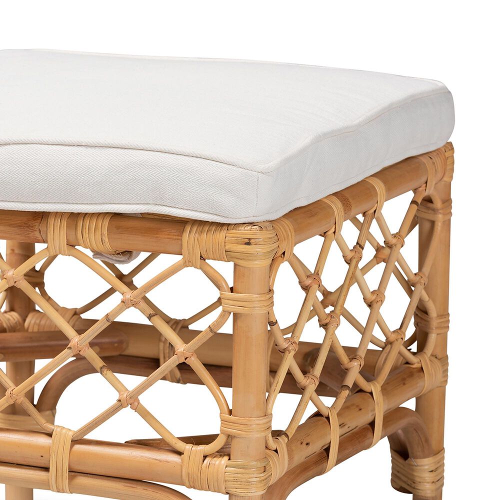 Baxton Studio Orchard Ottoman with Natural Brown Rattan in White, , large