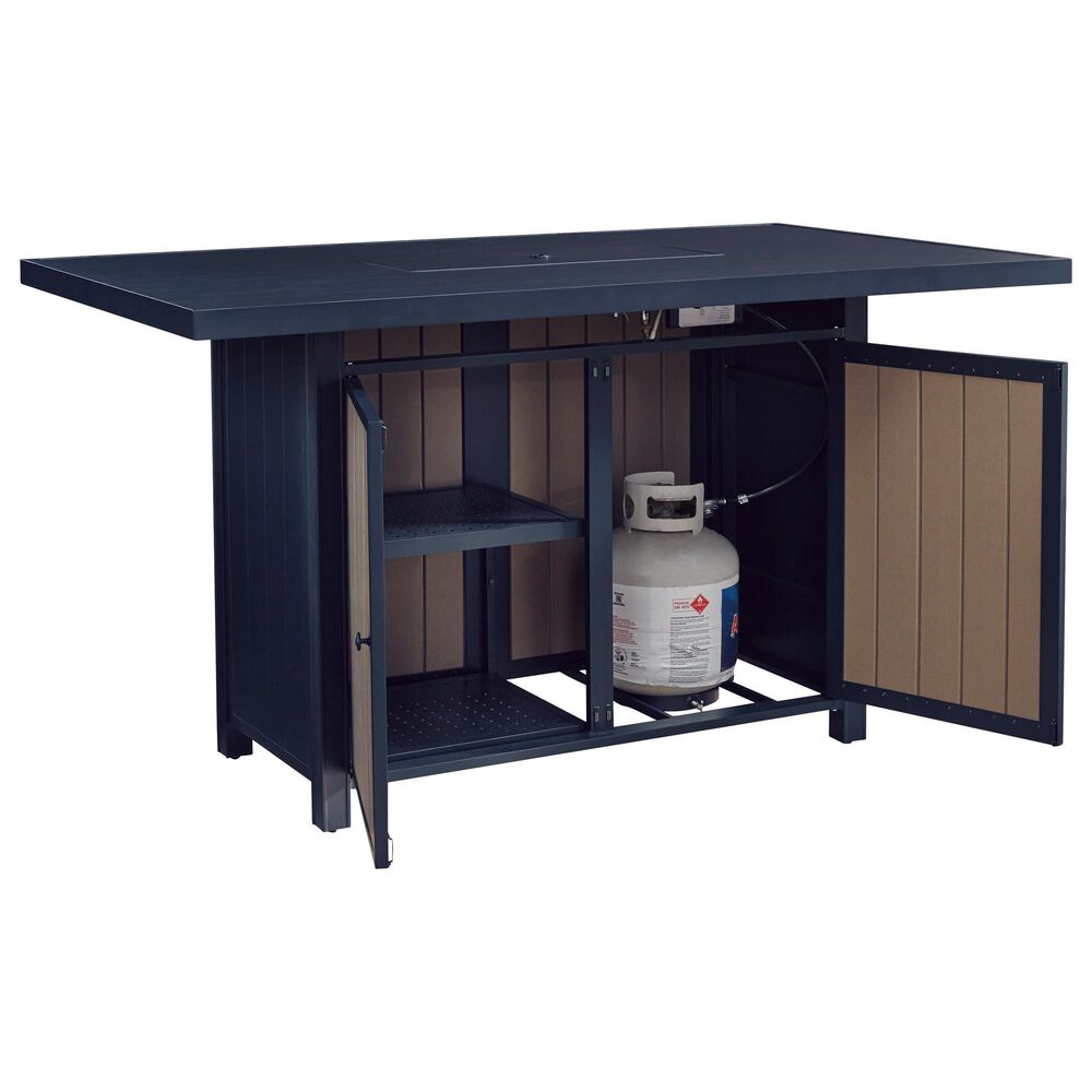 Ashley East Beach  Bar Table with Fire Pit in Navy Blue and Driftwood, , large