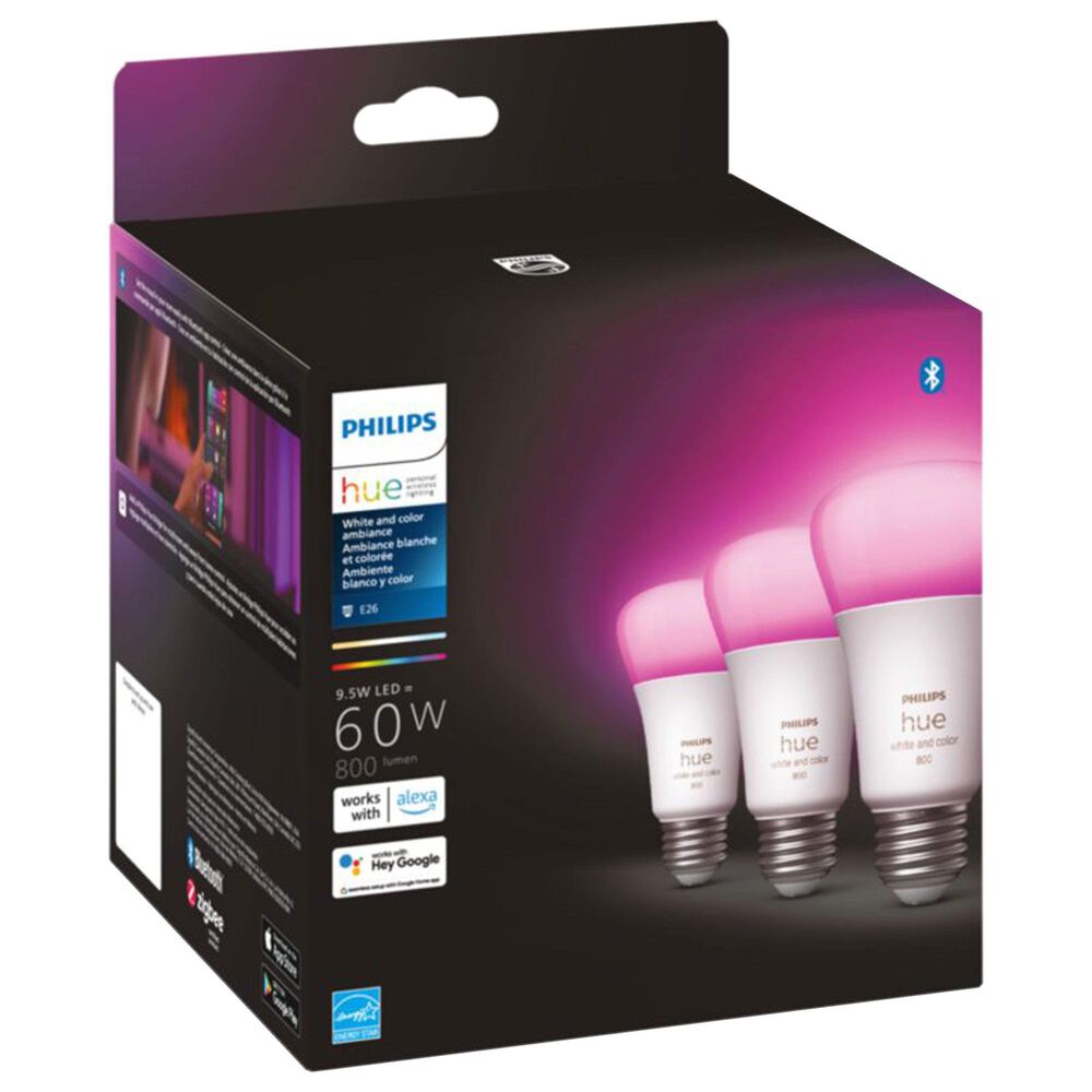Philips Hue A19 60W LED Smart Light Bulb in White &#40;3-Pack&#41;, , large