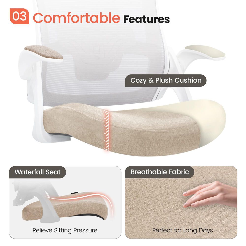 HOMLUX Swivel Ergonomic Office Chair with Headrest Lumbar Support in Beige, , large