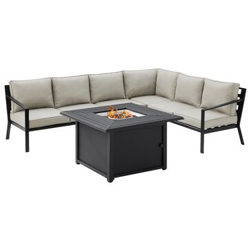 Crosley Furniture Clark 5-Piece Patio Sectional Set with Fire Table in Taupe, , large