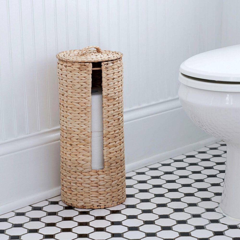 Household Essentials 3-Piece Wicker Bathroom Accessories Set with Toilet Tissue Stand, Wastebasket and Tissue Box in Brown, , large