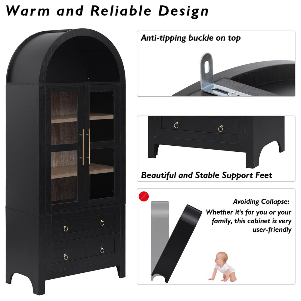 HOMLUX 71" Arched Kitchen Pantry Cabinet in Black, , large