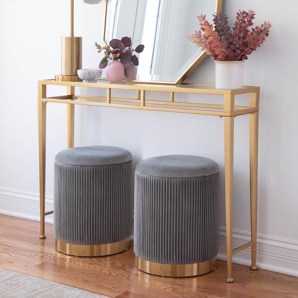 Lumisource Marla 2-Piece Nesting Pleated Ottoman Set in Grey, , large
