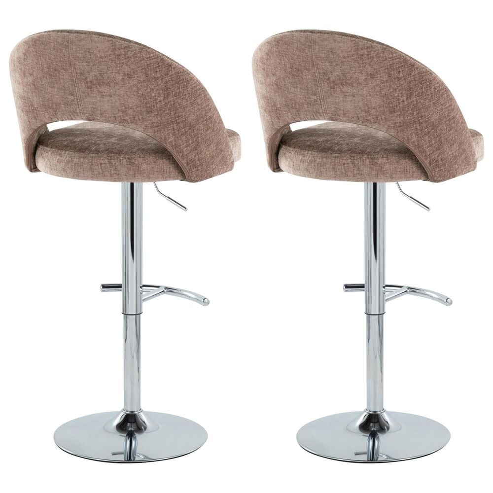 LumiSource Renee Adjustable Swivel Bar Stool with Brown Fabric Upholstery in Chrome (Set of 2), , large