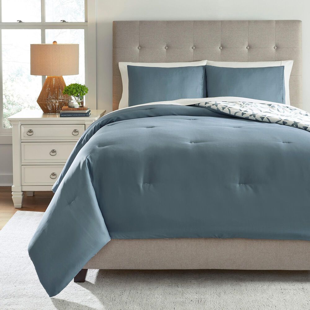 Signature Design by Ashley Adason 3-Piece Queen Comforter Set in Blue and White, , large