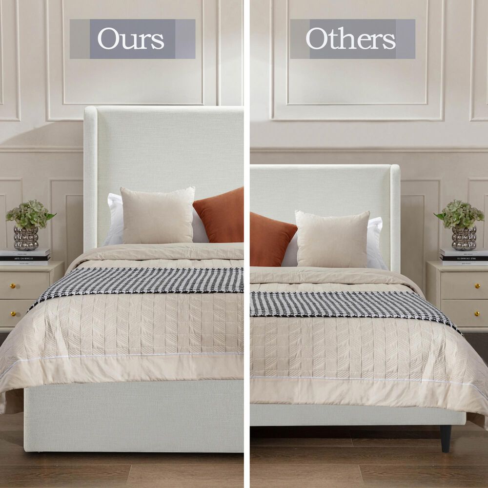 Hearth and Haven Carmen Queen Upholstered Platform Bed in Ivory, , large