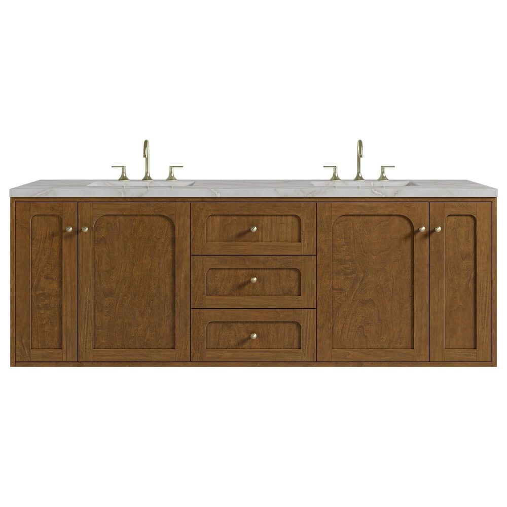 James Martin Laurent 72" Double Bathroom Vanity in Honey Oak with 3 cm Victorian Silver Silestone Top and Rectangular Sinks, , large