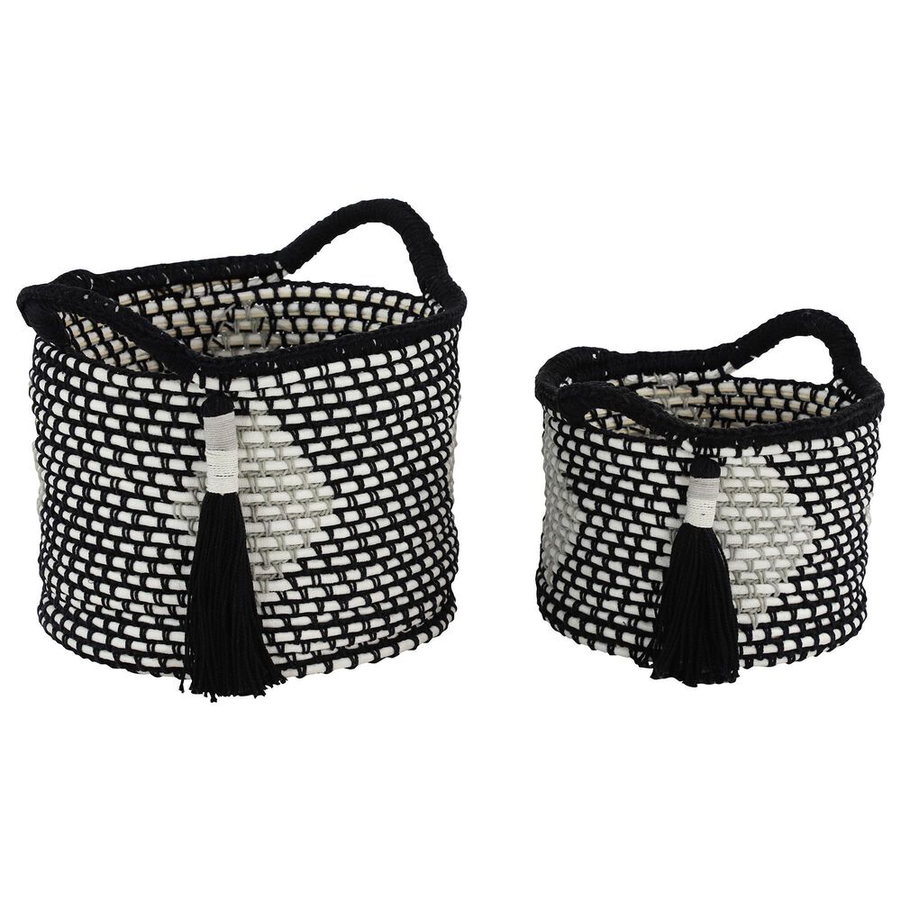 Maple and Jade Traditional Fabric Storage Basket in Black Set of 2, , large