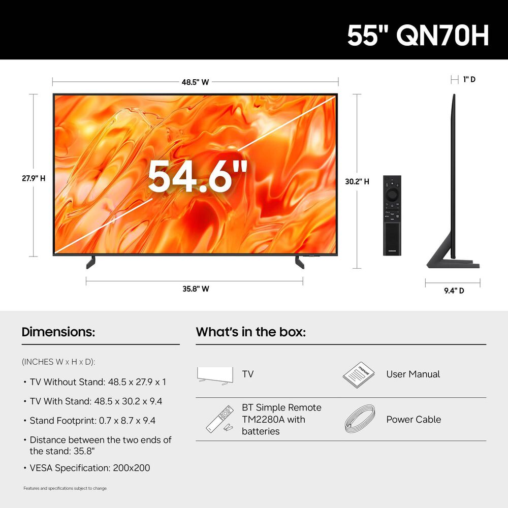 Samsung 55" Class QN70H Series Neo QLED Mini LED 4K UHD Vision AI - Smart Tizen TV with S-Series 5.0 Channel Soundbar in Titan Gray and Black, , large