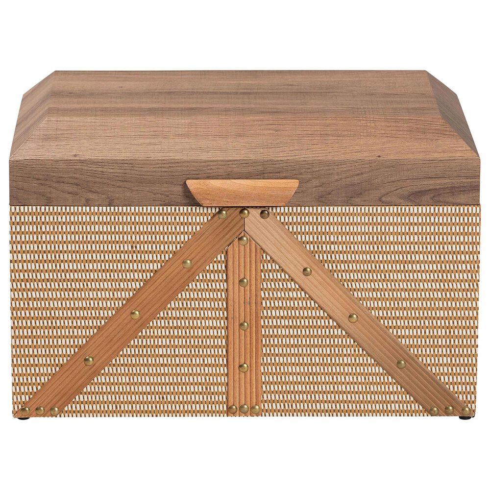 Baxton Studio Kande Storage Trunk with Hinged Top in Light Brown, Walnut and Bronze, , large