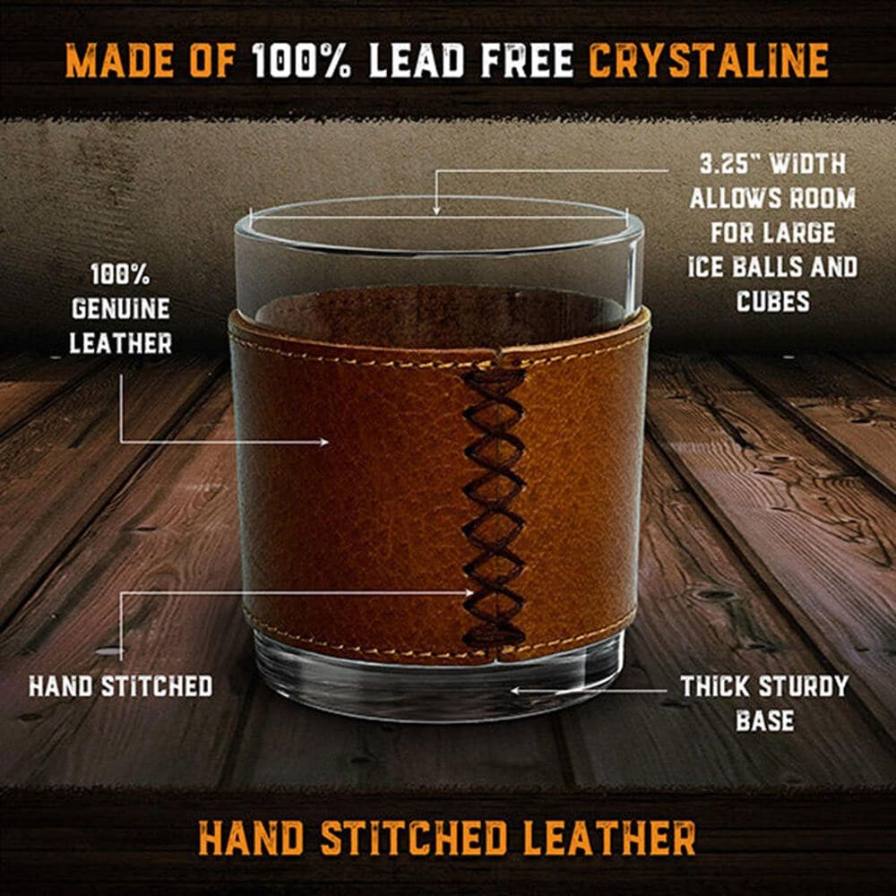 Aged &amp; Charred Leather Wrapped Whiskey Glasses in Multicolor (Set of 4), , large