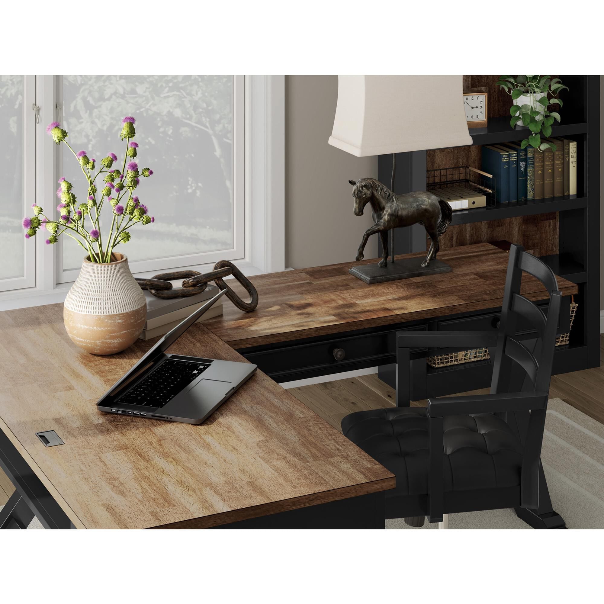 Ashley Wildenauer L-Shaped Desk in Rich Brown and Warm Satin Black