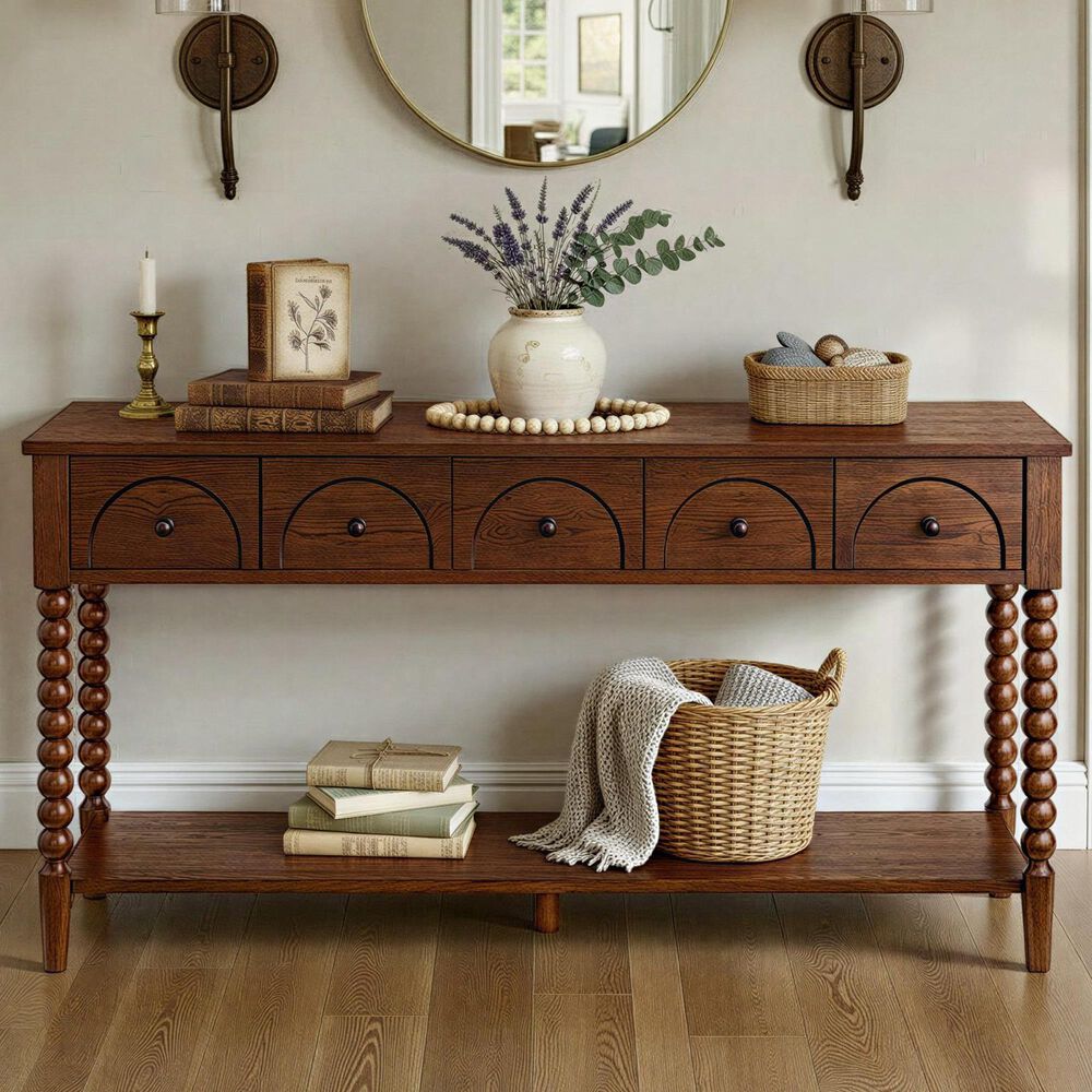 Forma &amp; Co Turn Wood Sofa Table in Cocoa Brown, , large