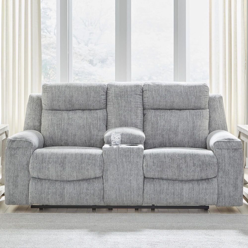 Ashley Buntington Double Manual Reclining Loveseat in Pewter, , large