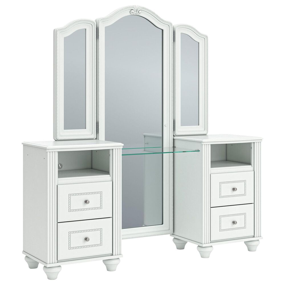 Ashley Kozlani 3-Piece Vanity Cabinet Set with Mirror and Stool in Matte White, , large
