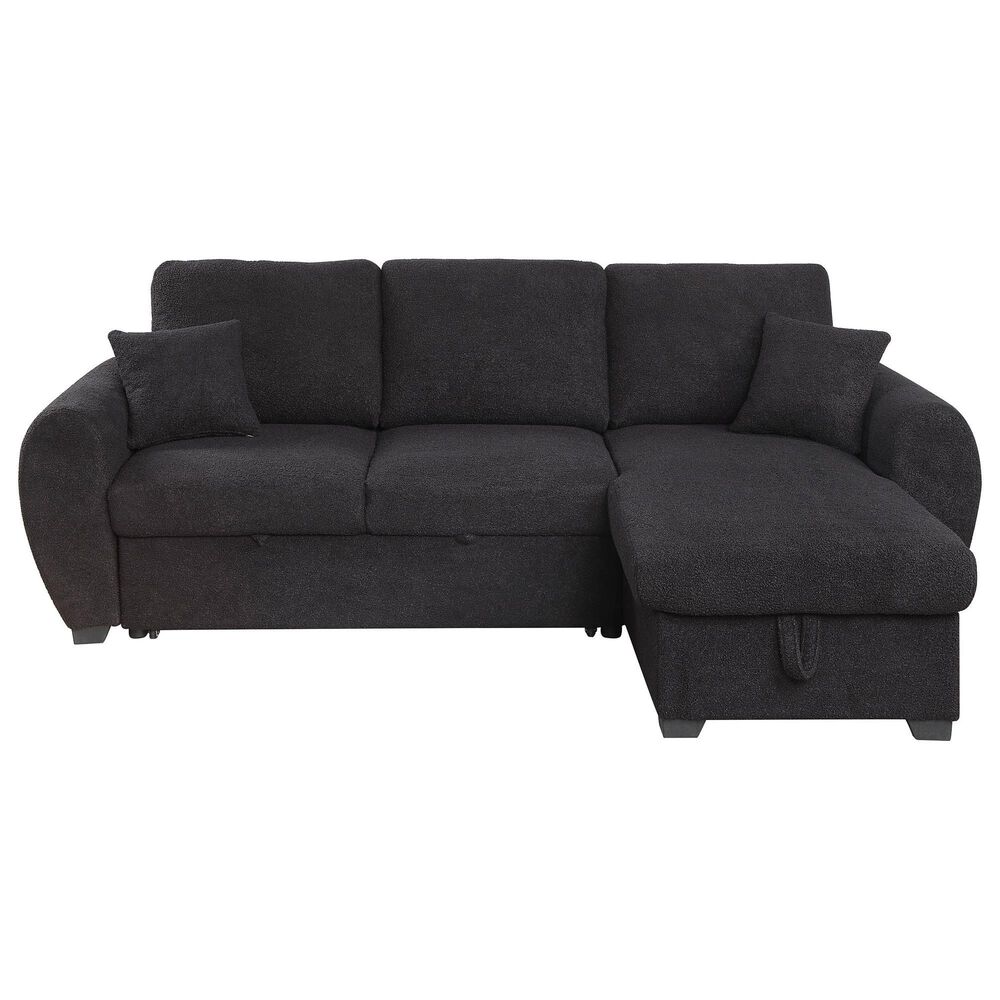 HOMLUX 95"W Teddy Fleece Reversible Sleeper Sectional Sofa with Storage Chaise in Black, , large