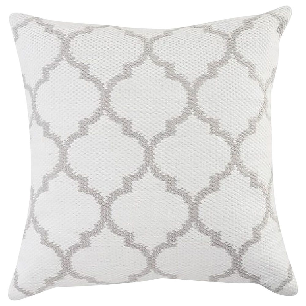 L.R. RESOURCES Lattice 20" x 20" Outdoor Throw Pillow in White and Taupe Gray, , large