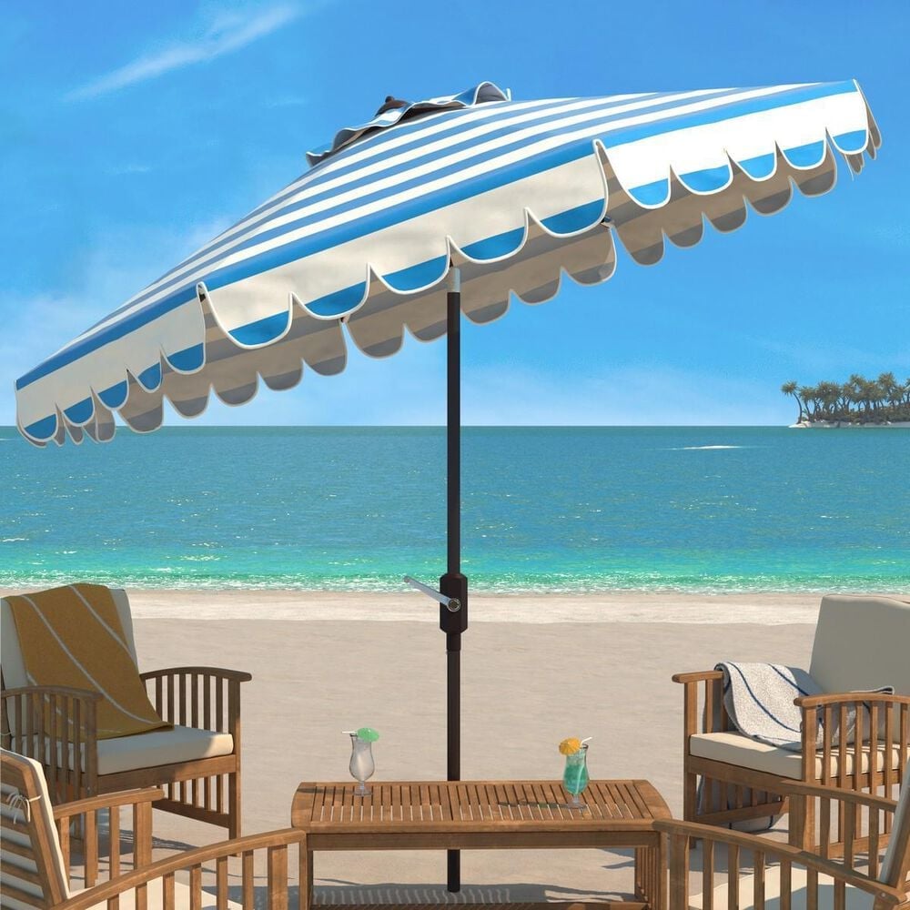 Safavieh Maui Single Scallop Striped 9Ft Crank Pacific Push Button Tilt Umbrella, , large