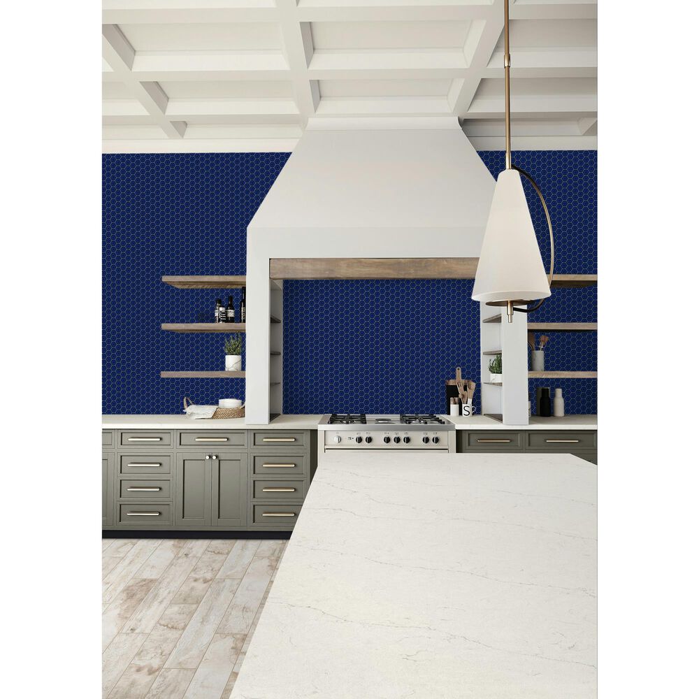 Dal-Tile Artefino Jewel Sapphire 2.5" Framed Hexagon on 12" x 14" Porcelain Mosaic Sheet, , large