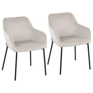 LumiSource Daniella Contemporary Dining Chair in Black Steel and Cream Velvet - Set of 2, , large