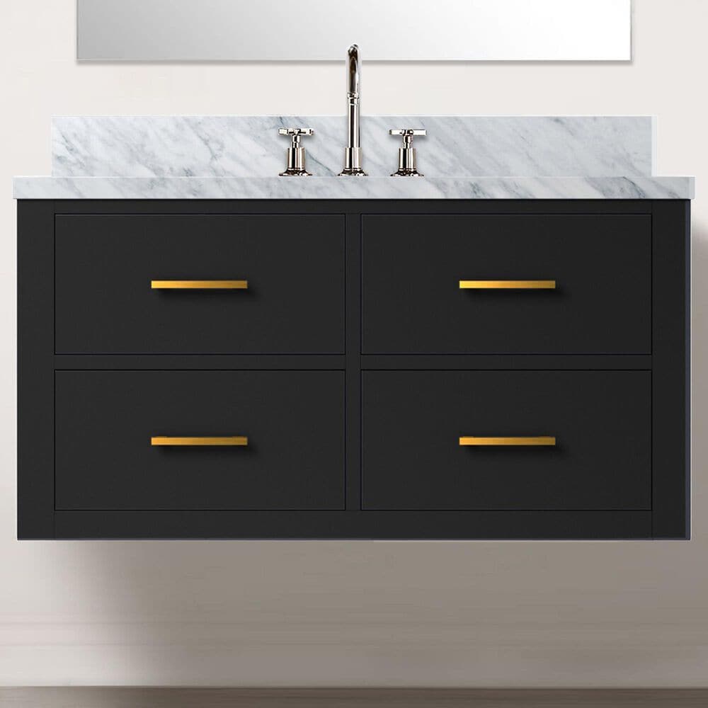 Lexora Home Castor 36&quot; Single Bathroom Vanity in Black with 2 cm White Carrara Marble Top and Rectangular Sink, , large