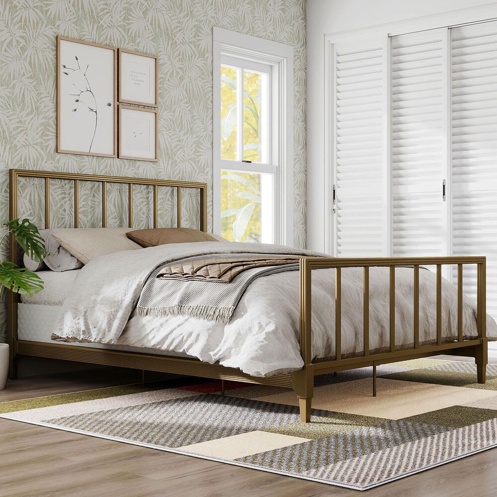 Furniture of America Blair Queen Slat Bed in Gold, , large