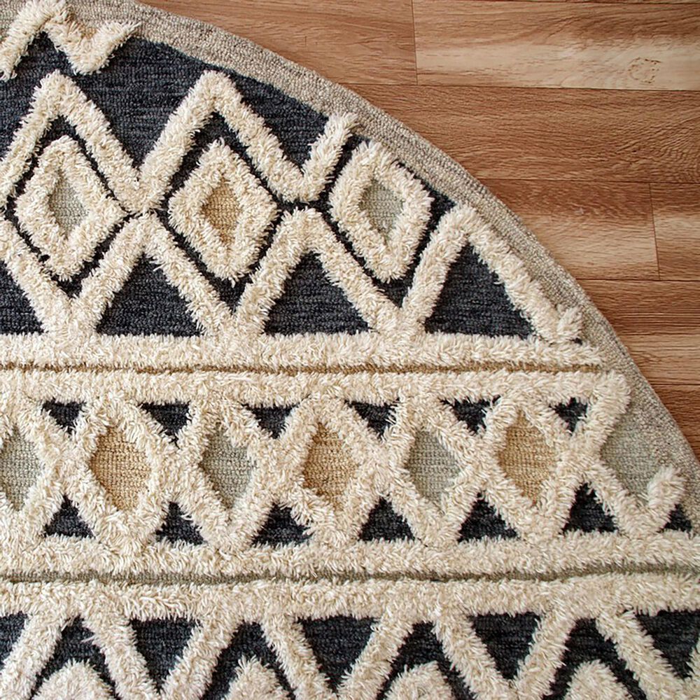 L&amp;R Resources Sinuous Geometric Diamonds 4&#39; Round Blue and Cream Area Rug, , large
