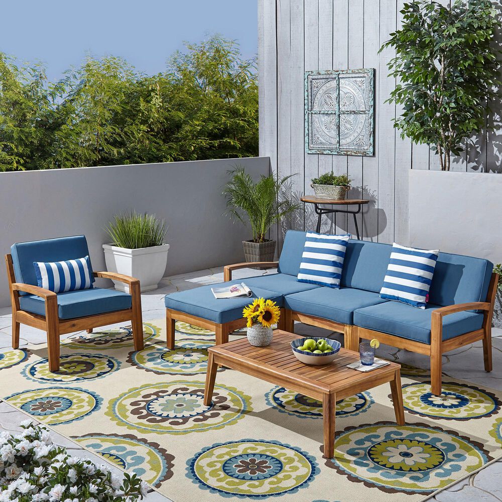Noble House Wilcox 6-Piece Patio Sectional Sofa Set in Teak, , large