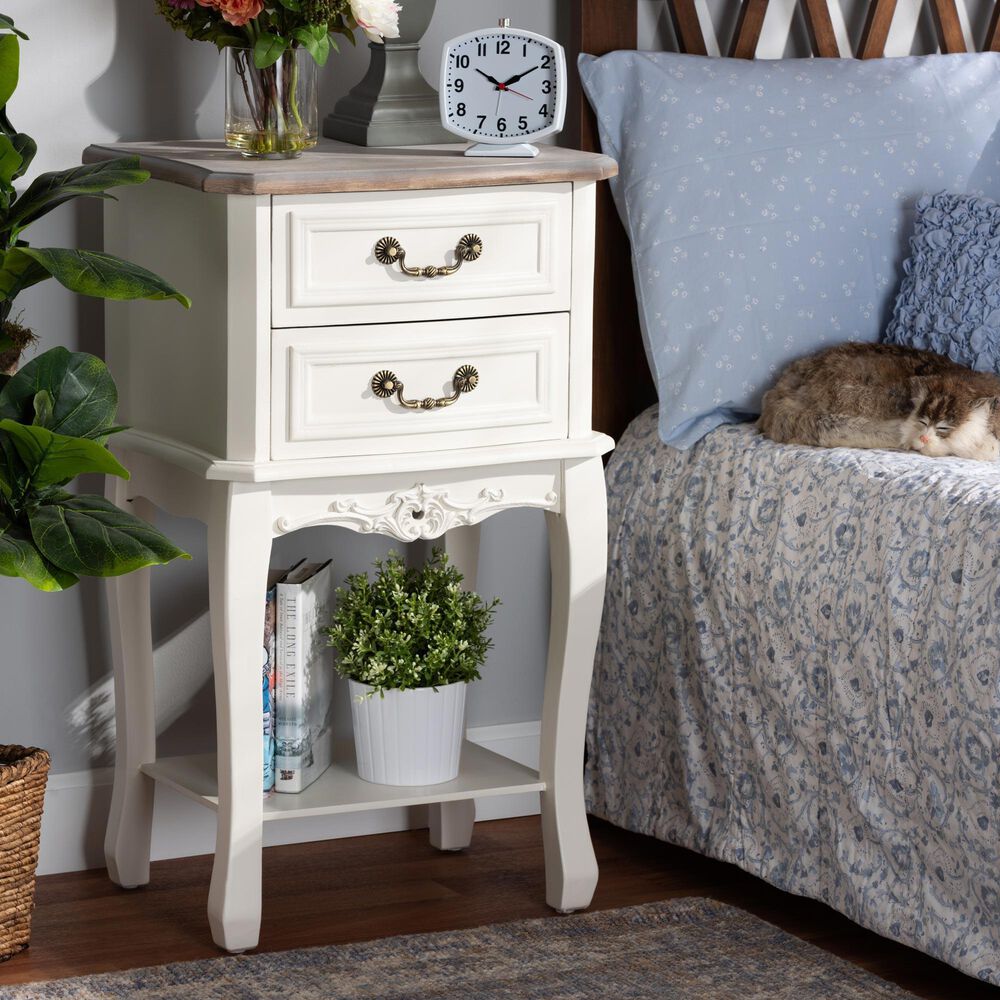 Baxton Studio Amalie 2-Drawer End Table in White and Oak, , large