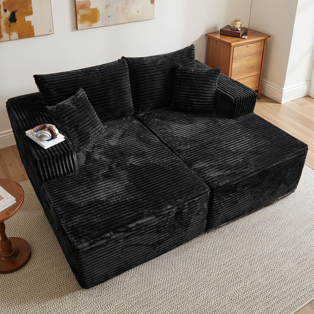 HOMLUX Sectional Sofa, with High Density Foam, Standard Plush Couch in Black, , large
