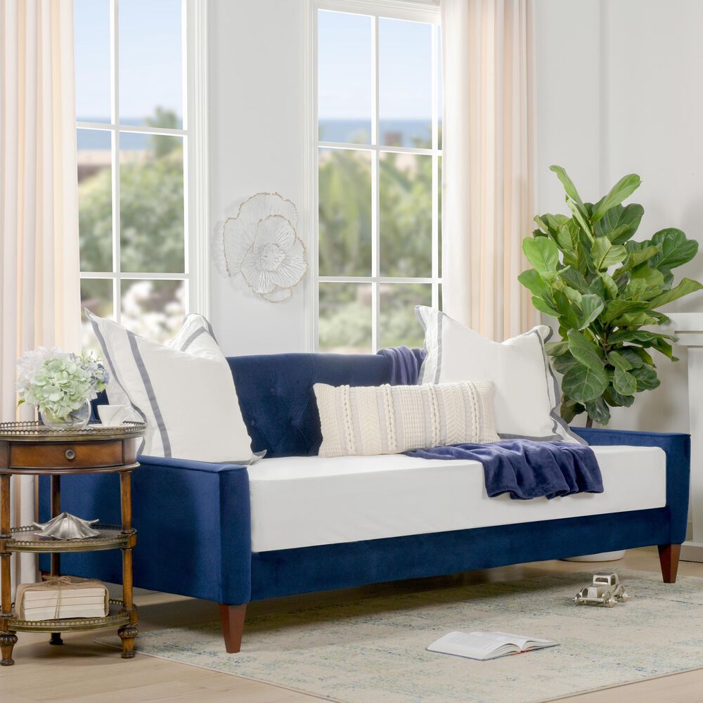 Svare Mening Array af Jennifer Taylor Home Lucy Upholstered Button Tufted Sofa Bed in Navy Blue |  NFM