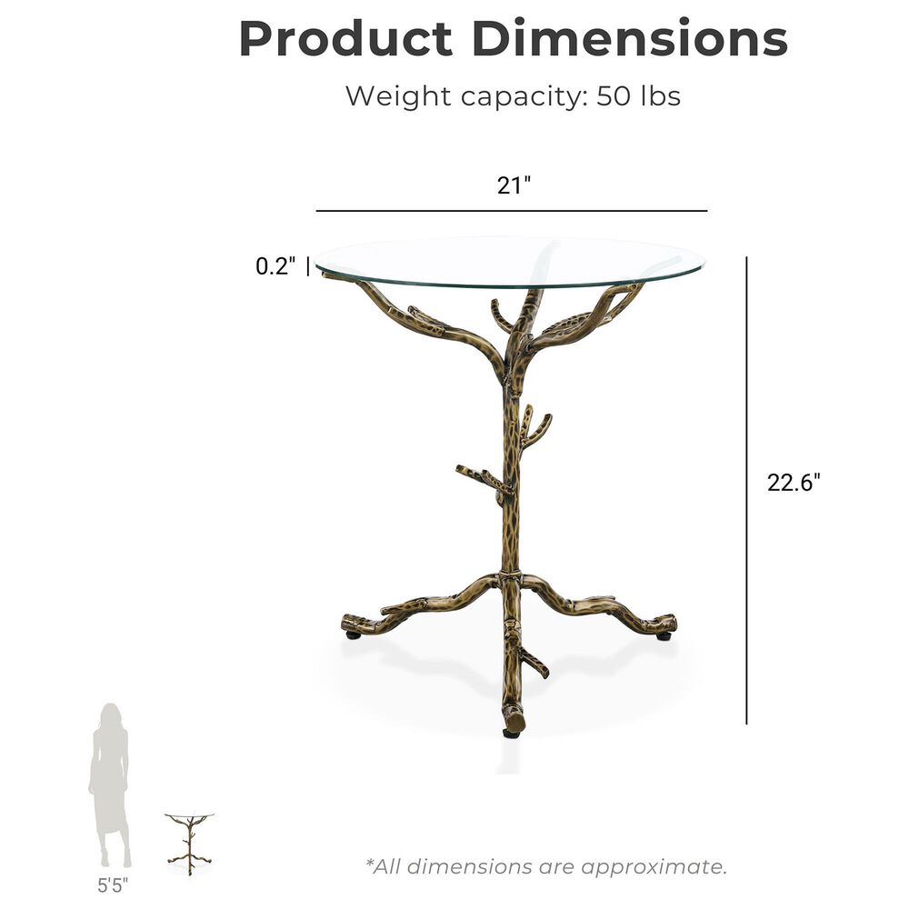 Furniture of America Lalia Side Table with Tempered Glass Top and Tree Branch Base in Matte Gold, , large