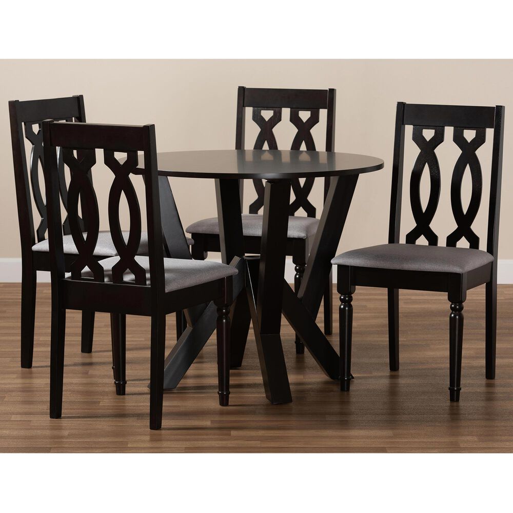 Baxton Studio Anise 5-Piece Dining Set in Grey/Dark Brown, , large
