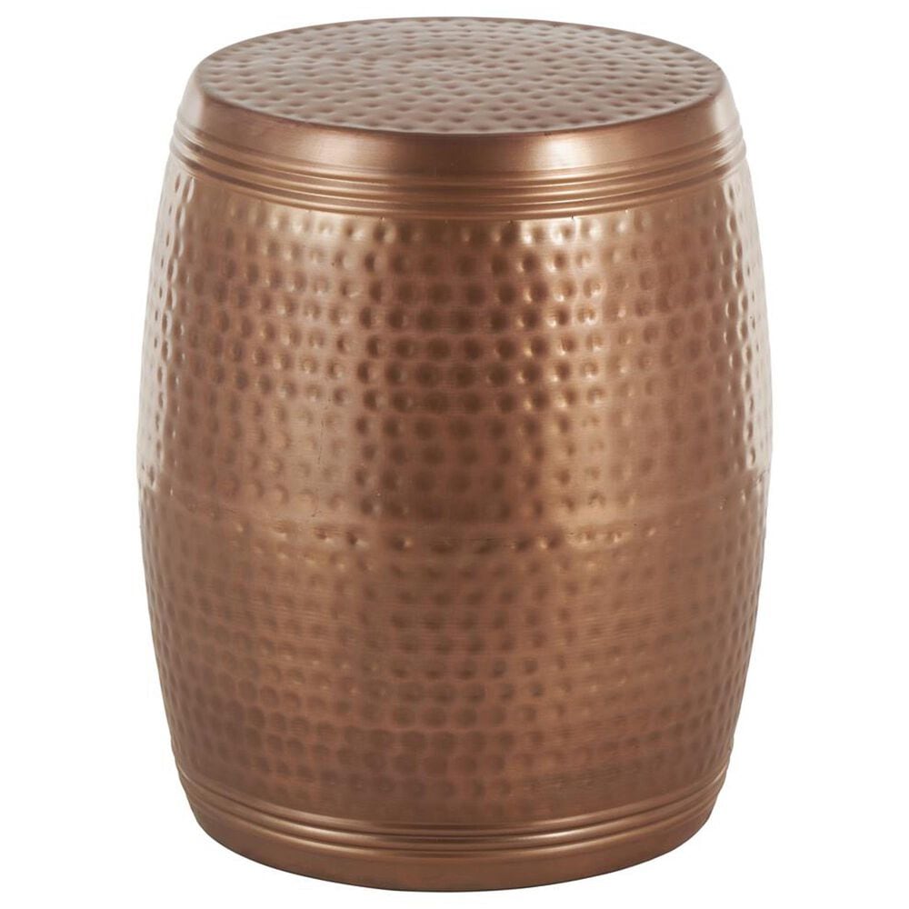 Maple and Jade Handmade Drum Accent End Table in Weathered Copper, , large