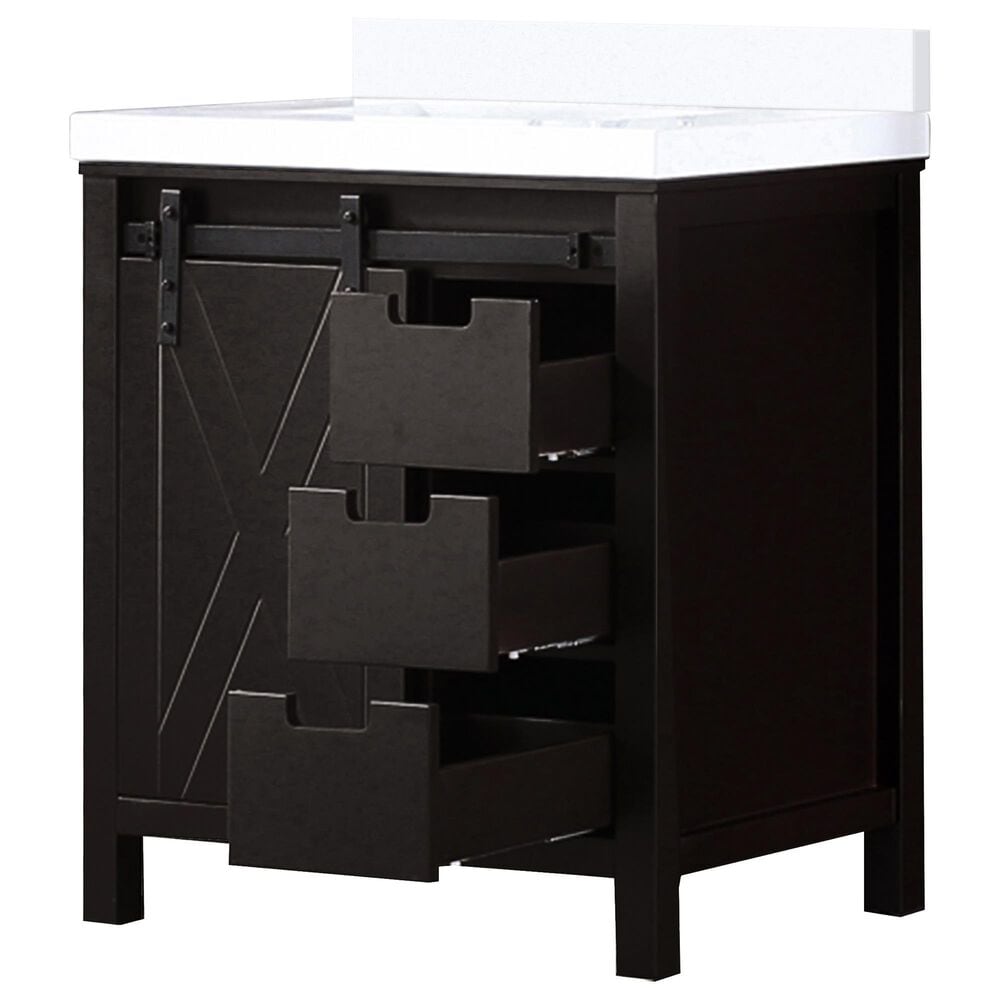 Lexora Home Marsyas 30&quot; Single Bathroom Vanity in Brown with 2 cm White Cultured Marble Top and Rectangular Sink, , large