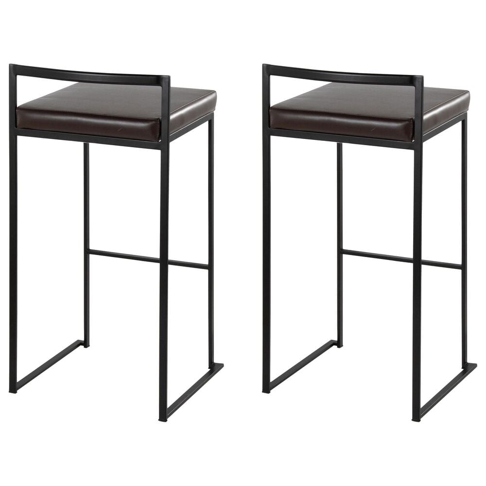 Lumisource Fuji Stackable Barstool with Brown Faux Leather Cushion in Black &#40;Set of 2&#41;, , large